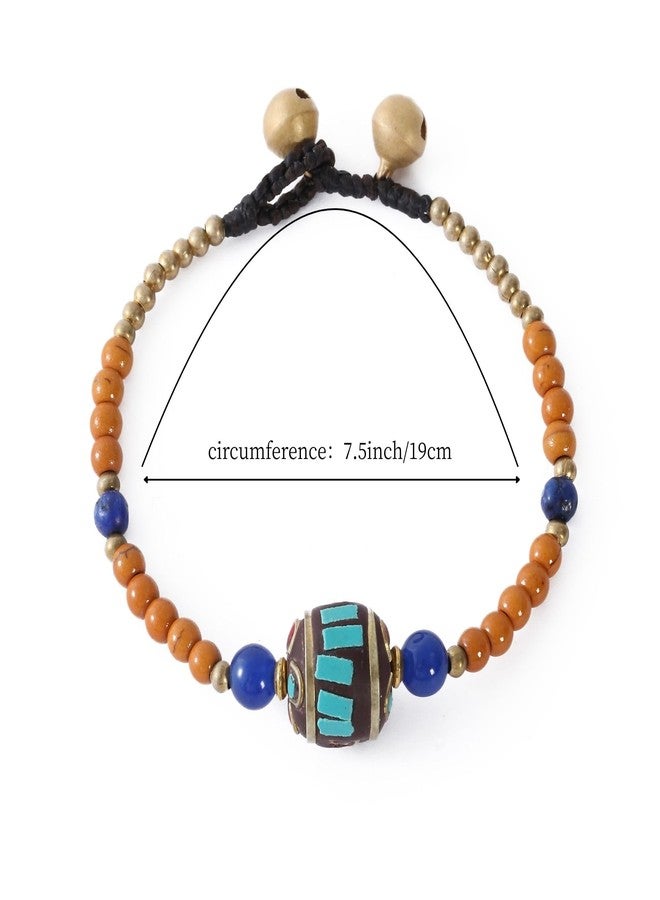 Cherishching Feng Shui Sanskrit Charms Bracelet,Adjustable Tibetan Buddhist Bracelet with 2 bells Anxiety Bracelet, Good Luck Natural Stone Beaded Bracelets for Women - Image 3